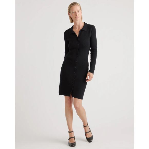 New Quince Women’s Eco-Knit Button Up Sweater Dress Black Size XS Stretch 3626 - Picture 1 of 12
